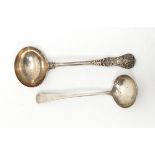 A Victorian silver King's pattern sauce ladle, London 1861 and a George III example,