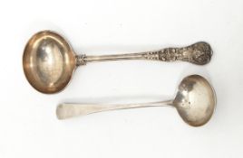 A Victorian silver King's pattern sauce ladle, London 1861 and a George III example,