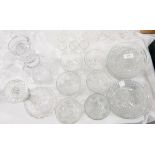 A quantity of cut glass to include ring neck decanter, another decanter,