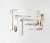 William IV silver mother-of-pearl fruit knife with cross hatching decoration,