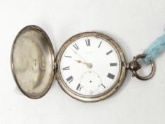 A silver cased full hunter pocket watch, stamped on movement "Savory & Sons", No.