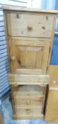 A pine bedside cupboard and a pine bedside chest