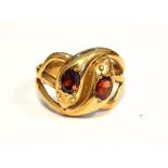Garnet ring with intertwined snakes,