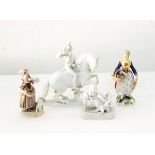 A Rosenthal white porcelain figure of a huntsman on horseback blowing a bugle,