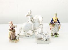 A Rosenthal white porcelain figure of a huntsman on horseback blowing a bugle,