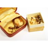 A cameo brooch within a yellow metal surround and a pair of matching earrings,