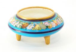 A Victorian shallow circular bowl decorated with a band of fruit and flowers on a turquoise ground,