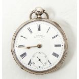 A Victorian open faced pocket watch with white enamel dial,