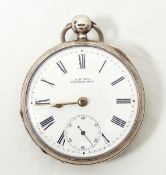 A Victorian open faced pocket watch with white enamel dial,