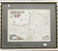 19th century handcoloured engraved map of Somerset Tensis, bearing armorials and pastoral cartouche,