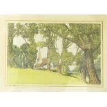 Watercolour drawing Meadow scene and further pictures and prints (1 box)