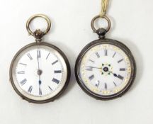 An open faced pocket watch with Roman numerals,