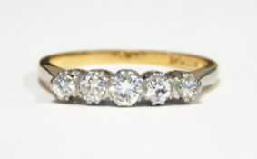 18ct gold five stone diamond ring,