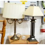 Brass candelabrum style table lamp and two others