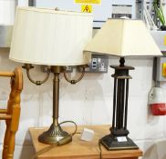 Brass candelabrum style table lamp and two others