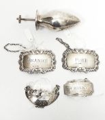 A pair of silver wine labels for brandy and port by Frances Howard,