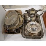 A quantity of silver plate including Guernsey milk pan, caddy with engraved decoration,