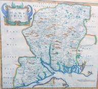 Robert Morden Handcoloured map Hampshire 1695,