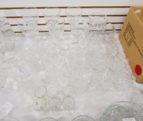A quantity of glassware to include set of six wine glasses with flared rims, cut glass tumblers,