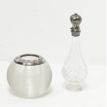A silver mounted globular glass vesta holder and a cut glass scent bottle