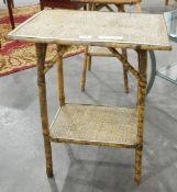 A two-tier bamboo framed table