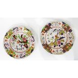 Two Victorian dinner plates decorated with stylised foliage in the Imari palate