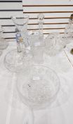 A quantity of glassware to include ship's decanter, flared rim vases,