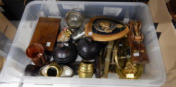 Various items including Solido diecast model tanks, carved wooden and inlaid boxes, brassware, etc.