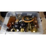 Various items including Solido diecast model tanks, carved wooden and inlaid boxes, brassware, etc.