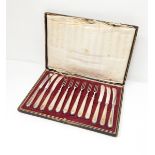 Set of six pairs silver handled tea knives and forks