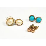 Pair 9ct gold turquoise earrings and two other pairs of earrings