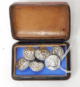 Edward VII set of six silver buttons depicting cherub playing harp,
