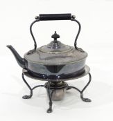 A silver plated kettle burner and stand, a quantity of silver plated flatware,