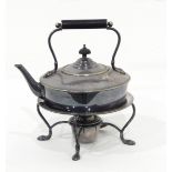 A silver plated kettle burner and stand, a quantity of silver plated flatware,