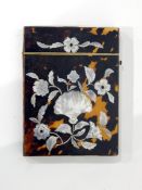 A Victorian mother-of-pearl inlaid tortoiseshell card case,
