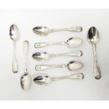 Five George III silver fiddle and thread pattern teaspoons,