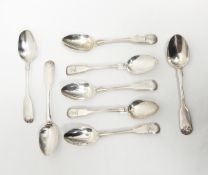 Five George III silver fiddle and thread pattern teaspoons,