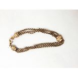 9ct gold short watch chain, triple belcher pattern, approx. 8.