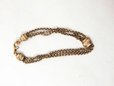 9ct gold short watch chain, triple belcher pattern, approx. 8.