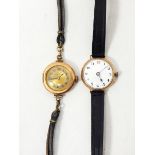 A lady's 9ct gold wristwatch with white enamel dial and another (2)