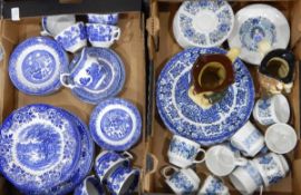 A quantity of blue and white tea and dinnerware together with Toby jugs, soda syphon, scent bottles,