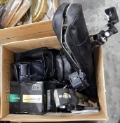 A quantity of cameras and accessories including Minolta digital SLR, tripods, etc.