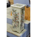 A Colin Kellam studio pottery stickstand, square with everted rim, painted with sprays of fuchsias,