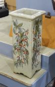 A Colin Kellam studio pottery stickstand, square with everted rim, painted with sprays of fuchsias,