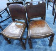 Four studded leather oak framed dining chairs