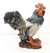 A Colin Kellam studio pottery model cockerel, in shades of grey, blue, red and brown,