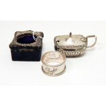 A silver mustard pot of half fluted rectangular form with hinged cover,