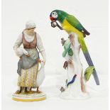 A Meissen style figure of a girl with geese, on circular base,