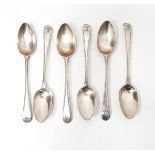 A set of five George III bead pattern dessert spoons, London 1783, by George Smith,