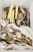 A quantity of silver plated flatware, wine cooler, hip flask, berry spoon and fork, toast rack, etc.